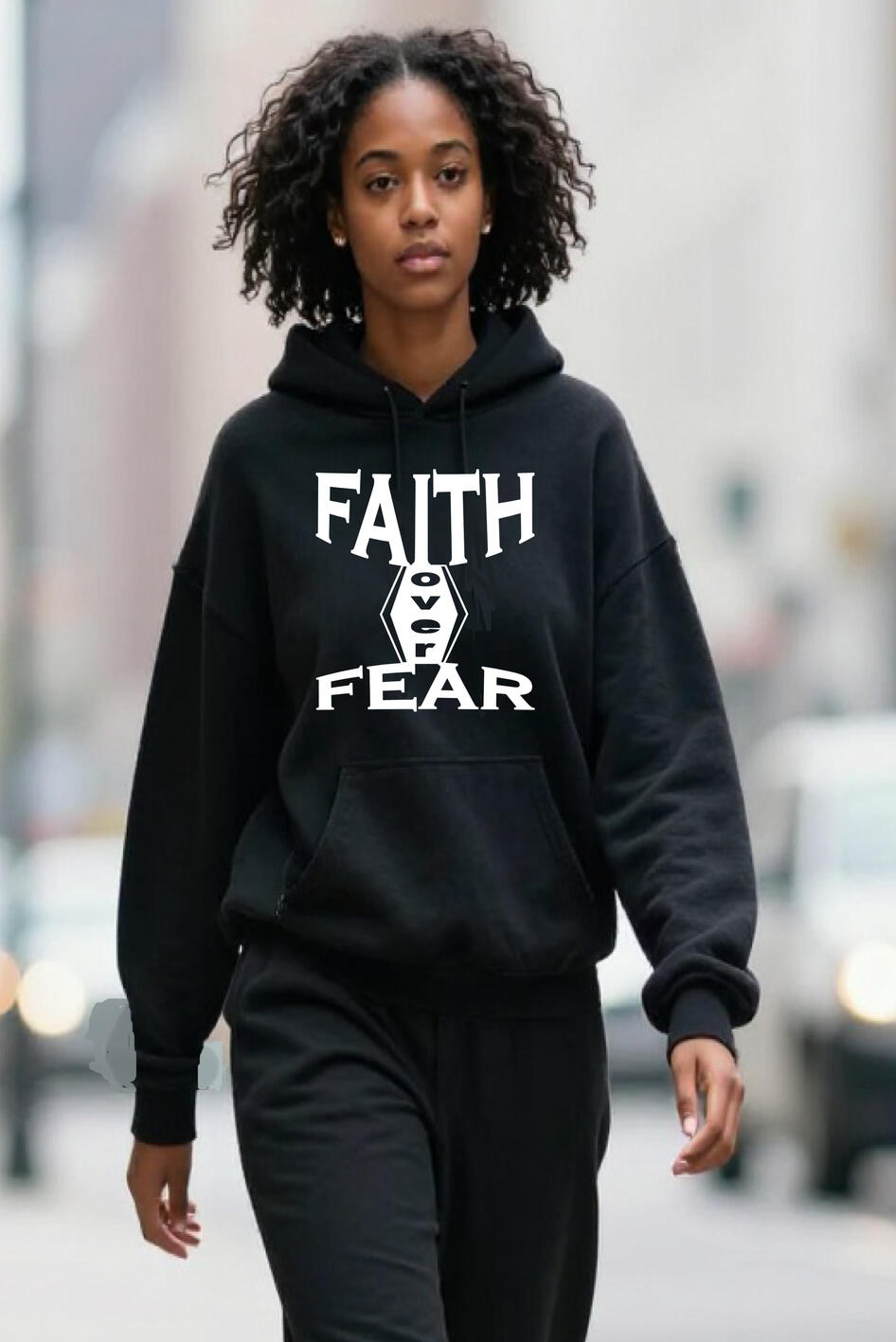 “Faith Over Fear” Christian Long Sleeve Shirt features bold, elegant white lettering, reminding you that with God as your shield, you can face any fear.