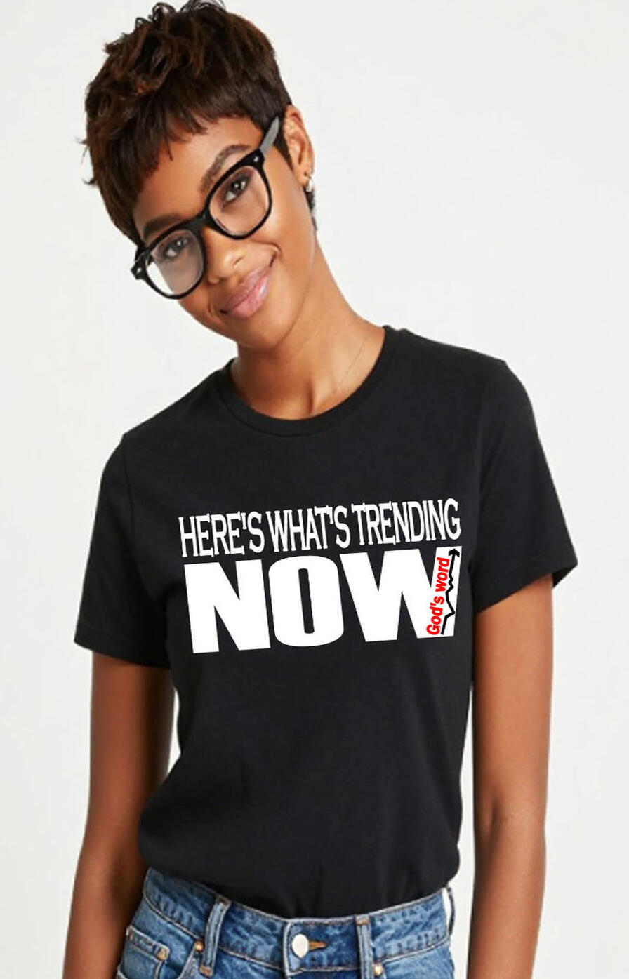 Make a bold statement about what truly matters with this faith-inspired Christian T-shirt featuring the message “Here’s What’s Trending Now, God’s Word” in stylish, fancy white lettering, paired with a black arrow pointing upward.
