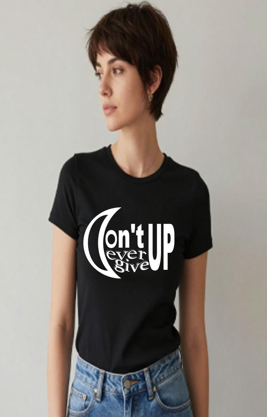 Carry a powerful message of faith, hope, and perseverance wherever you go. This Christian-inspired T-shirt features the uplifting words “Never Give Up” in elegant, fancy white lettering, creating a clean and meaningful design that stands out.