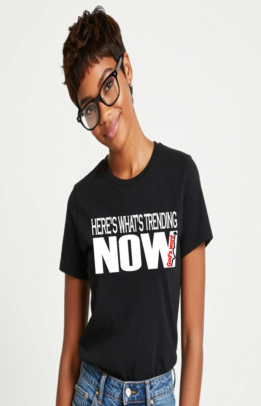 Make a bold statement about what truly matters with this faith-inspired Christian T-shirt featuring the message “Here’s What’s Trending Now, God’s Word” in stylish, fancy white lettering, paired with a black arrow pointing upward.